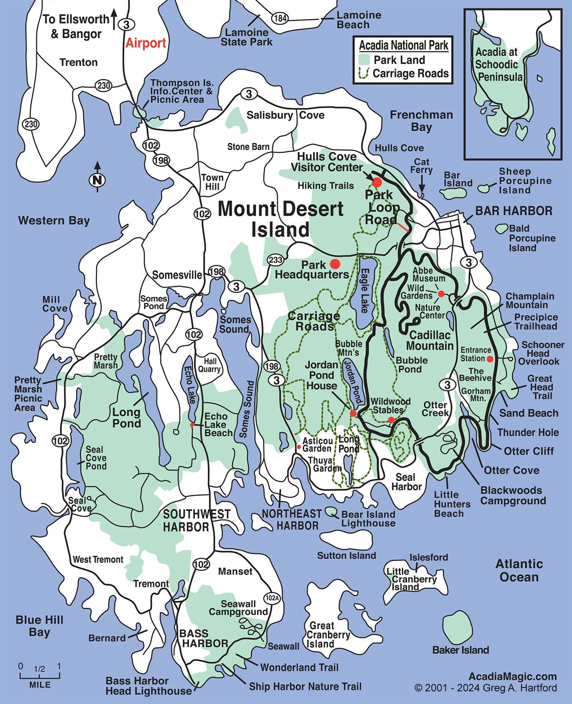 Sunrise over Bar Harbor and Mount Desert Island, Maine